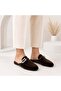 Marigold Women's Stoned Buckle Bitter Brown Velvet Look Closed Toe Flat Sole Mule Slippers - 3