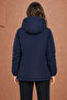 Women's Navy Blue Fur-Lined Water and Wind Resistant Hooded Winter Coat & Jacket - 5