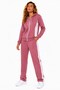 Women's Cotton Hooded Stripe Detailed Zippered Tracksuit Set Dusty Rose-8525