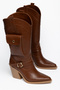 Women's Western Cowboy Suede Look Boots with Pointed Toe, Pocket, Buckle and Thick Heel - 2