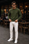Men's Khaki Basic Crew Neck Relaxed Sweatshirt - 4