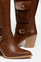 Women's Western Cowboy Suede Look Boots with Pointed Toe, Pocket, Buckle and Thick Heel - 4