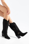 Women's Western Cowboy Suede Look Boots with Pointed Toe, Pocket, Buckle and Thick Heel