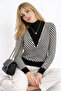 Women's Knitwear Sweater Black White Striped Patterned Long Sleeve Knitted Stylish Casual Sweater