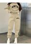Unisex Women's and Men's Auntine Text Printed Oversize 3 Thread Crew Neck Sweatshirt and Jogger Sweatpants