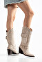 Women's Western Cowboy Suede Look Boots with Pointed Toe, Pocket, Buckle and Thick Heel - 6
