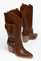 Women's Western Cowboy Suede Look Boots with Pointed Toe, Pocket, Buckle and Thick Heel - 3