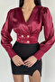 Women's Double-Breasted Collar Gold Button Detailed Satin Blouse