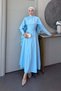 Chain Detailed Cape Dress Baby Blue - 4