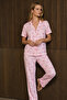 Loose Fit V-Neck Knitted Pink Pajama Set - 6