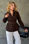 Women's Belted Double Breasted Collared Long Sleeve Stylish Shirt Blouse - 7