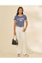 Women Blue Printed Crew Neck T-Shirt - 5