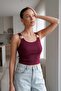 Women's Accessory-Detail Flexible Knitted Fabric Strap Blouse - 2