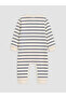 Ecru Crew Neck Striped Baby Boy 2 Thread Jumpsuit - 3