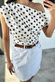 Women's Pleated Waist and Shoulder Degaje Collar Polka Dot Blouse - 3