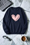 Unisex Cream Heart Printed Crew Neck Sweatshirt - 2