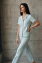 V-Neck Buttoned Casual Aqua Green Pajama Set - 5