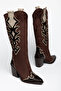 Women's Western Cowboy Boots with Pointed Toe, Appliqué Detail, Thick Heel, Suede Look - 2