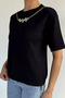 Women's Crew Neck Blouse with Necklace Accessory - 3
