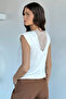 Women's Shoulder Padded Back Lace Detailed Blouse