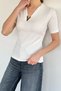 Women's V-Neck Lycra Blouse with Gold Buckle Detail - 3