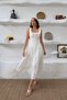 Women's White Ruffle Detailed Corseted Midi Dress - 5