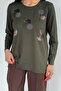 Crew Neck Stoned Mother Combed Cotton Blouse - 3