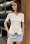 Women's Pearl Button Detailed Lycra Blouse