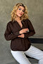 Women's Belted Double Breasted Collared Long Sleeve Stylish Shirt Blouse - 2