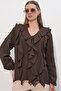 Women's Ruffle Detailed Long Sleeve Shirt 1563 - Brown - 4