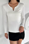 Front Detailed V-Neck Basic Blouse - 2
