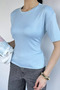 Women's Crew Neck Blouse with Waist Tie Detail - 3