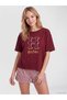 Vizyon New Season Burgundy Printed Women's Shorts Pajama Set