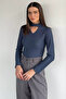 Women's Blouse with Front Window and Self-Line Pattern - 3