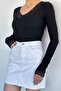 Women's V-Neck Lace Detailed Lycra Blouse - 3