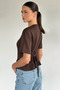 Women's Crew Neck Blouse with Waist Tie Detail - 4