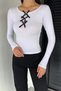 Long Sleeve Women's Body Blouse with Bow Detail on the Front - 3