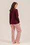 Women's Long Sleeve Plum Patterned Modal Pajama Set (with Socks as a Gift) - 4