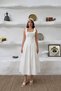 Women's White Ruffle Detailed Corseted Midi Dress - 2