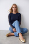 Women's Navy Blue Crew Neck Sleeve Gold Button Detailed Ottoban Blouse Alc-X14336 - 3