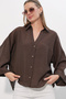 Women's Wide Sleeve Oversize Shirt 1558 - Brown - 3