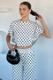 Women's Crew Neck Polka Dot Bat Sleeve Blouse