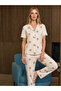 Loose Fit V-Neck Knitted Off-White Pajama Set - 6