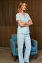 Loose Fit V-Neck Knitted Aqua Green Pajama Set - 5