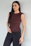 Women's Shoulder Padded Blouse with Gathered Sides and Lace Detail - 2