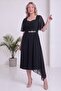 Women's Plus Size Stone Detailed Midi Chiffon Dress Black - 6