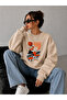Unisex Halloween Themed Print Oversize Crew Neck Sweatshirt - 3