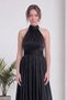 Women's Evening Dress Halter Neckline Pleated Long Satin Textured Evening Gown Navy Blue, Brown, Lilac, Black - 6