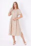 Patterned Short Sleeve V-Neck Buttoned Drawstring Back Tie Women's Dress - 3