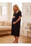 New Season Black Muslin Fabric Special Design Short Sleeve 100% Cotton Maternity Nightgown with Breastfeeding Feature - 7